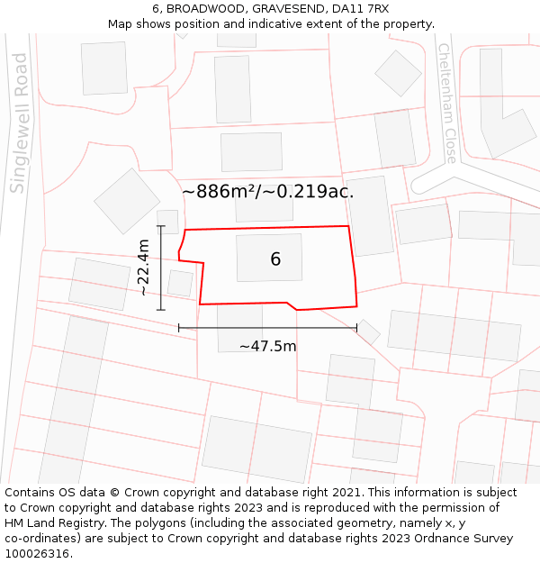 6, BROADWOOD, GRAVESEND, DA11 7RX: Plot and title map