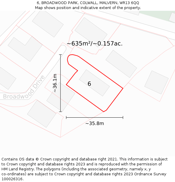 6, BROADWOOD PARK, COLWALL, MALVERN, WR13 6QQ: Plot and title map