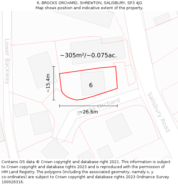 6, BROCKS ORCHARD, SHREWTON, SALISBURY, SP3 4JG: Plot and title map