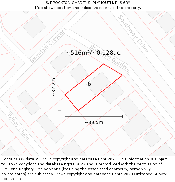 6, BROCKTON GARDENS, PLYMOUTH, PL6 6BY: Plot and title map
