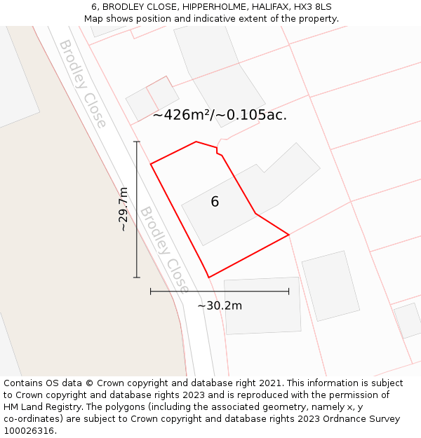 6, BRODLEY CLOSE, HIPPERHOLME, HALIFAX, HX3 8LS: Plot and title map