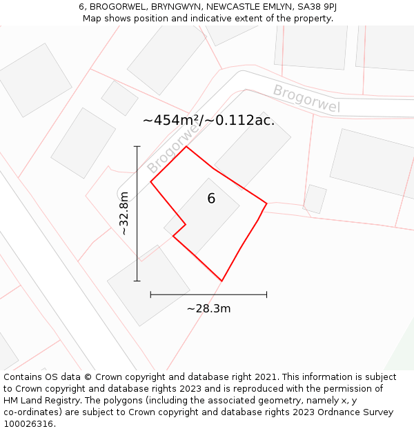 6, BROGORWEL, BRYNGWYN, NEWCASTLE EMLYN, SA38 9PJ: Plot and title map