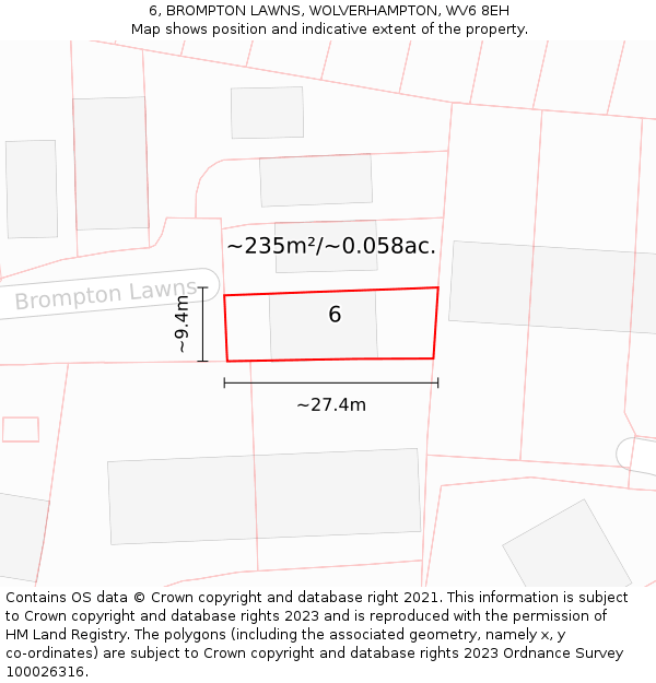 6, BROMPTON LAWNS, WOLVERHAMPTON, WV6 8EH: Plot and title map