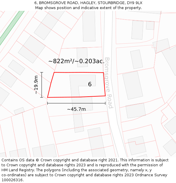 6, BROMSGROVE ROAD, HAGLEY, STOURBRIDGE, DY9 9LX: Plot and title map