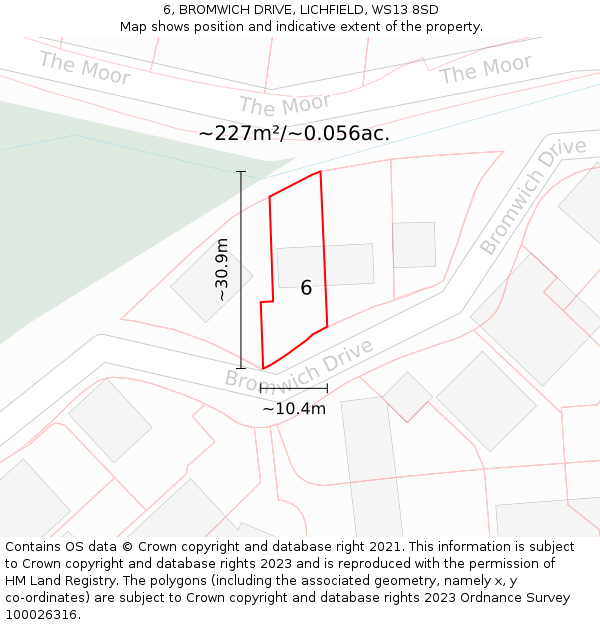 6, BROMWICH DRIVE, LICHFIELD, WS13 8SD: Plot and title map