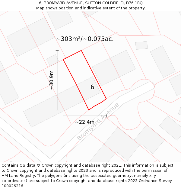 6, BROMYARD AVENUE, SUTTON COLDFIELD, B76 1RQ: Plot and title map
