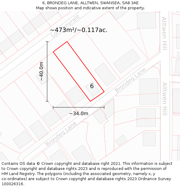 6, BRONDEG LANE, ALLTWEN, SWANSEA, SA8 3AE: Plot and title map