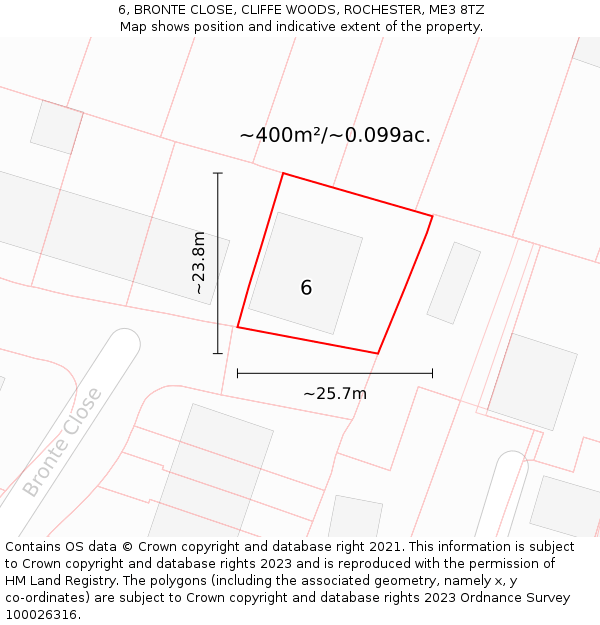 6, BRONTE CLOSE, CLIFFE WOODS, ROCHESTER, ME3 8TZ: Plot and title map