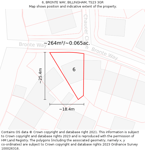 6, BRONTE WAY, BILLINGHAM, TS23 3GR: Plot and title map