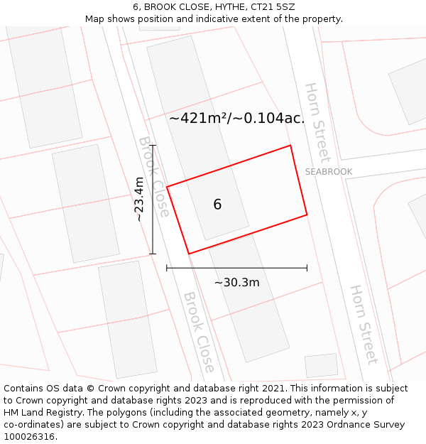 6, BROOK CLOSE, HYTHE, CT21 5SZ: Plot and title map