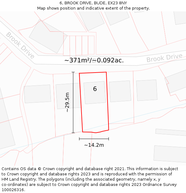 6, BROOK DRIVE, BUDE, EX23 8NY: Plot and title map