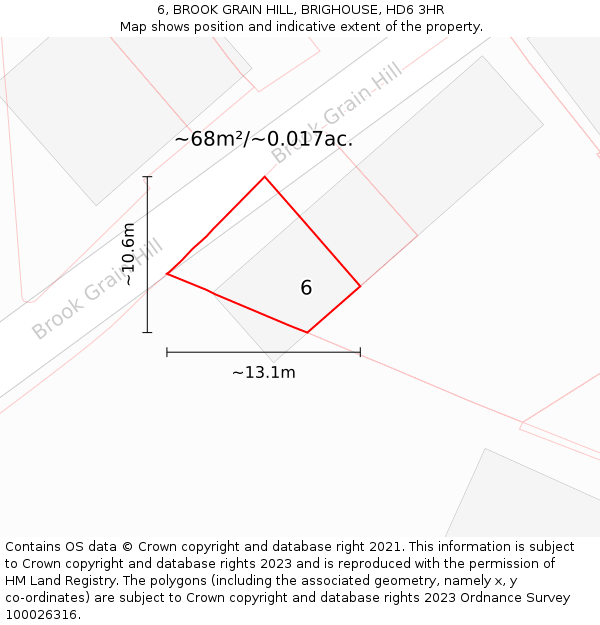6, BROOK GRAIN HILL, BRIGHOUSE, HD6 3HR: Plot and title map