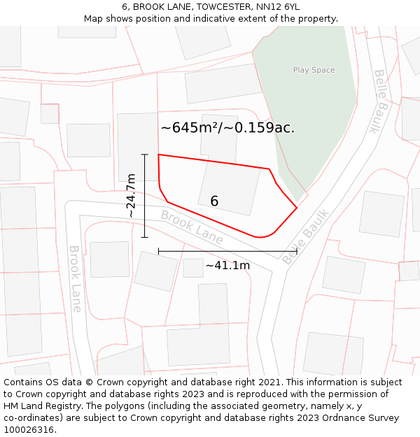 6, BROOK LANE, TOWCESTER, NN12 6YL: Plot and title map