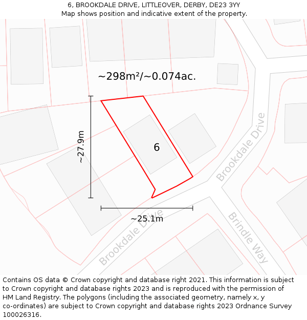 6, BROOKDALE DRIVE, LITTLEOVER, DERBY, DE23 3YY: Plot and title map