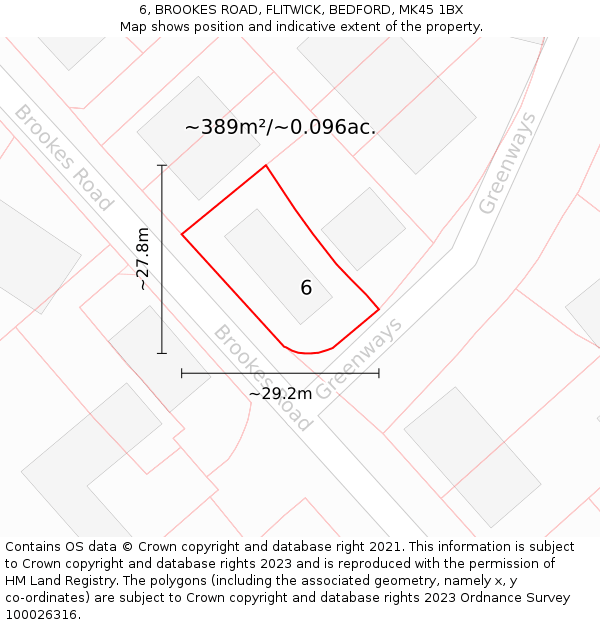 6, BROOKES ROAD, FLITWICK, BEDFORD, MK45 1BX: Plot and title map