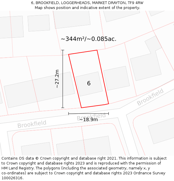 6, BROOKFIELD, LOGGERHEADS, MARKET DRAYTON, TF9 4RW: Plot and title map