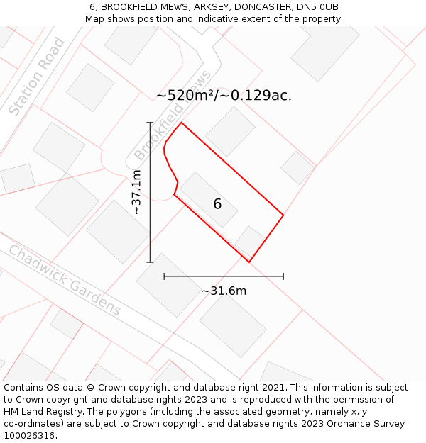 6, BROOKFIELD MEWS, ARKSEY, DONCASTER, DN5 0UB: Plot and title map