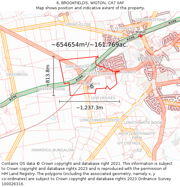 6, BROOKFIELDS, WIGTON, CA7 0AF: Plot and title map