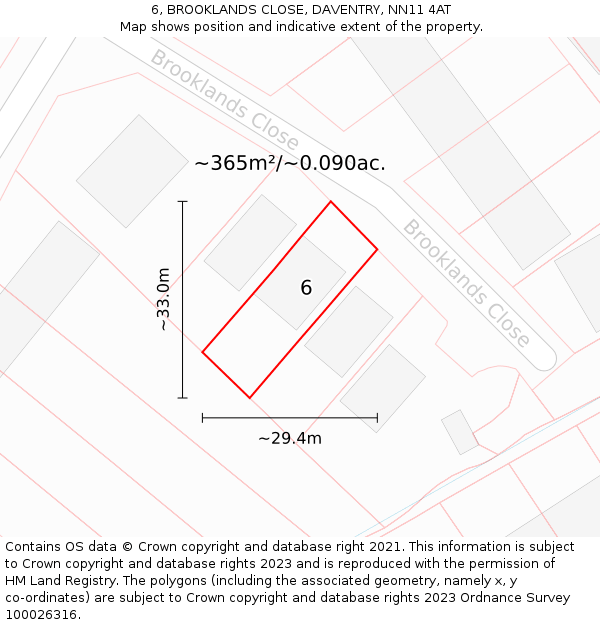 6, BROOKLANDS CLOSE, DAVENTRY, NN11 4AT: Plot and title map