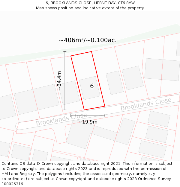 6, BROOKLANDS CLOSE, HERNE BAY, CT6 8AW: Plot and title map