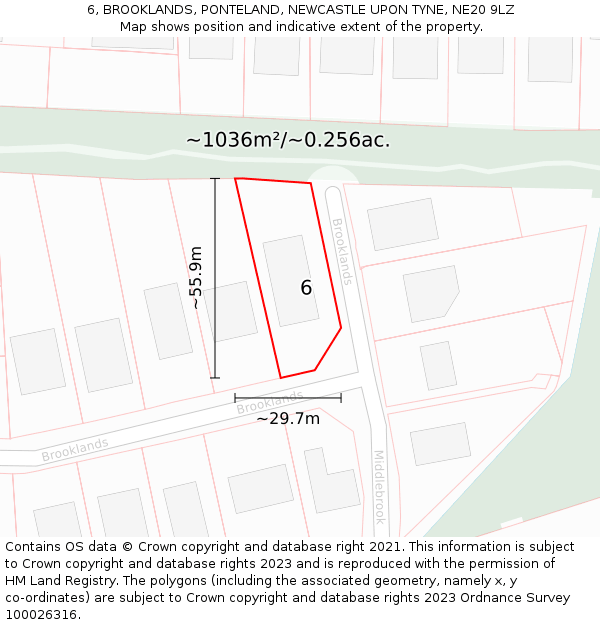 6, BROOKLANDS, PONTELAND, NEWCASTLE UPON TYNE, NE20 9LZ: Plot and title map