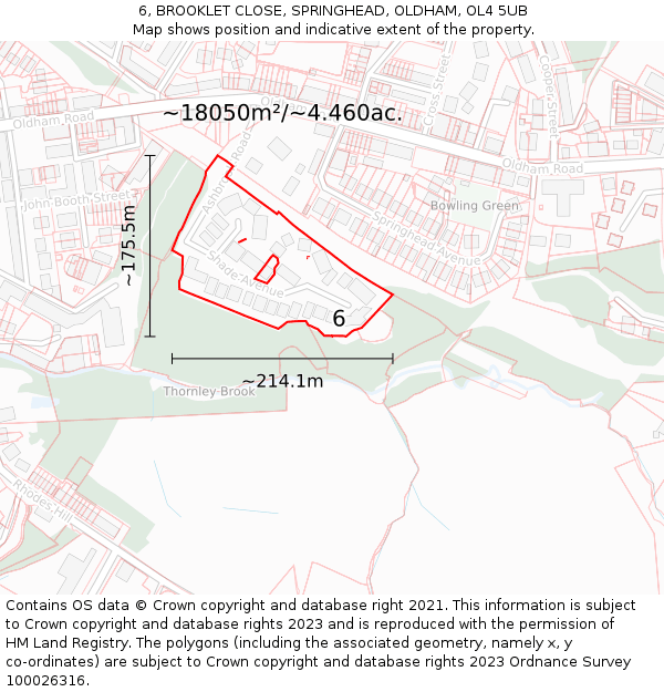 6, BROOKLET CLOSE, SPRINGHEAD, OLDHAM, OL4 5UB: Plot and title map
