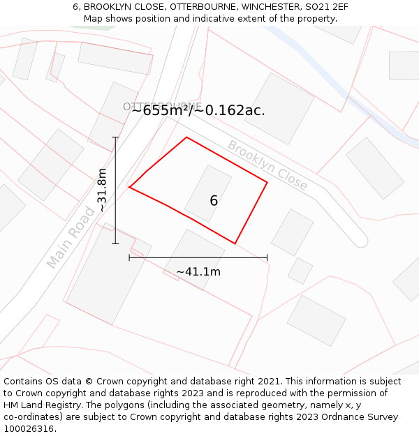 6, BROOKLYN CLOSE, OTTERBOURNE, WINCHESTER, SO21 2EF: Plot and title map