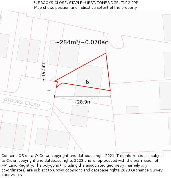6, BROOKS CLOSE, STAPLEHURST, TONBRIDGE, TN12 0PP: Plot and title map