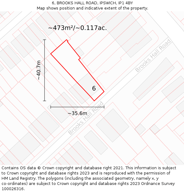 6, BROOKS HALL ROAD, IPSWICH, IP1 4BY: Plot and title map