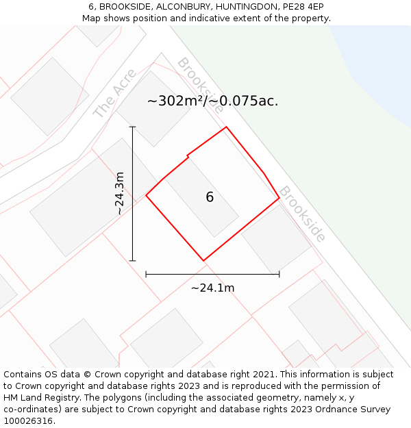 6, BROOKSIDE, ALCONBURY, HUNTINGDON, PE28 4EP: Plot and title map