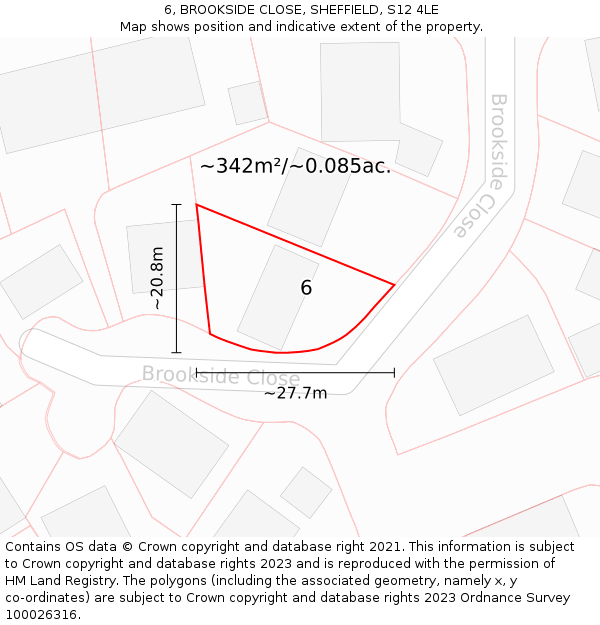 6, BROOKSIDE CLOSE, SHEFFIELD, S12 4LE: Plot and title map