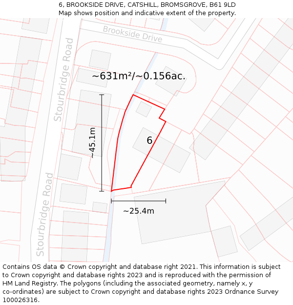 6, BROOKSIDE DRIVE, CATSHILL, BROMSGROVE, B61 9LD: Plot and title map