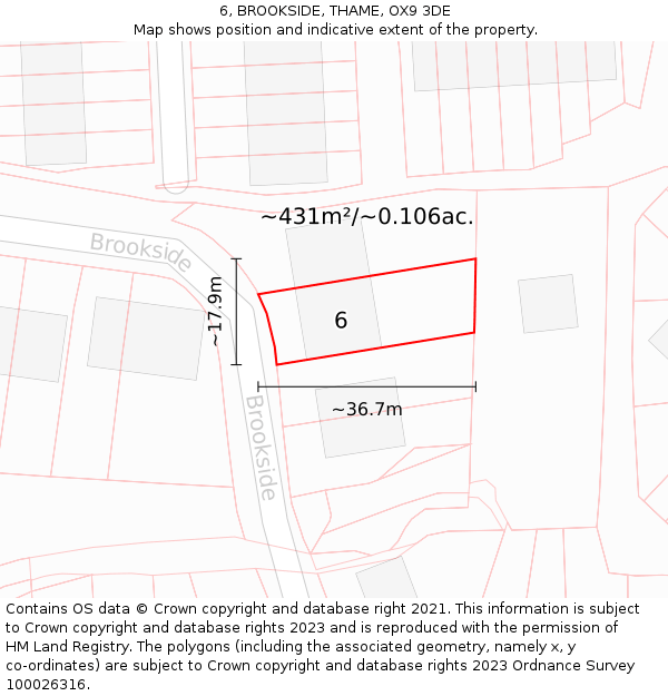 6, BROOKSIDE, THAME, OX9 3DE: Plot and title map