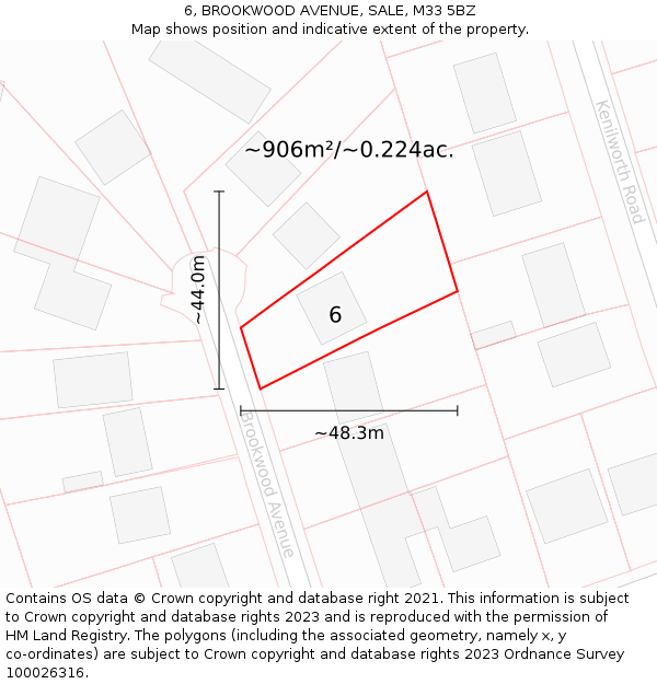 6, BROOKWOOD AVENUE, SALE, M33 5BZ: Plot and title map