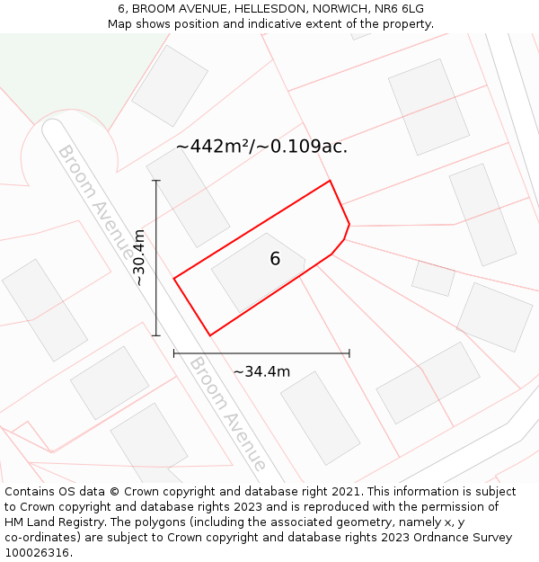 6, BROOM AVENUE, HELLESDON, NORWICH, NR6 6LG: Plot and title map
