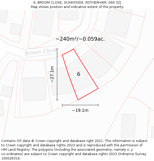 6, BROOM CLOSE, SUNNYSIDE, ROTHERHAM, S66 3ZJ: Plot and title map