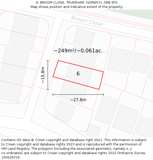6, BROOM CLOSE, TAVERHAM, NORWICH, NR8 6FS: Plot and title map