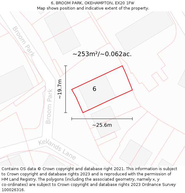 6, BROOM PARK, OKEHAMPTON, EX20 1FW: Plot and title map