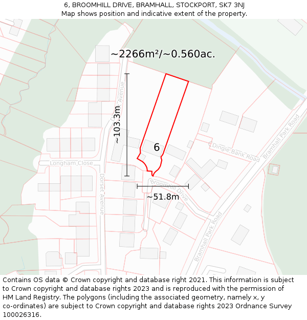 6, BROOMHILL DRIVE, BRAMHALL, STOCKPORT, SK7 3NJ: Plot and title map