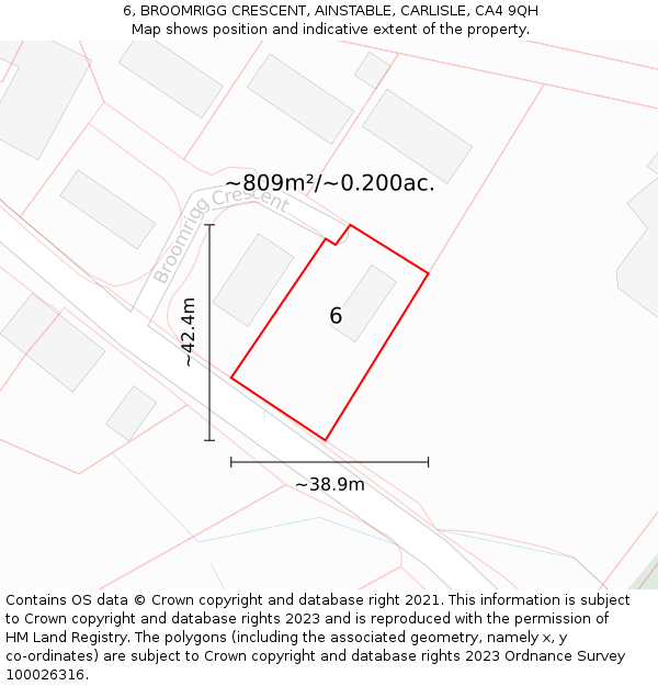 6, BROOMRIGG CRESCENT, AINSTABLE, CARLISLE, CA4 9QH: Plot and title map