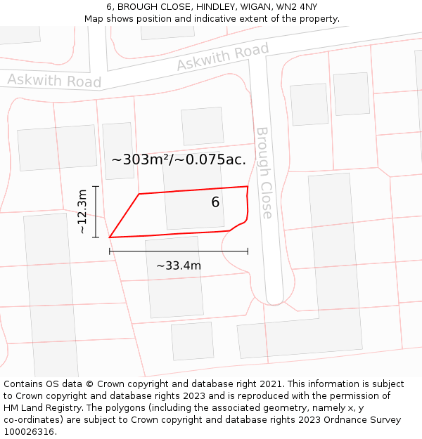 6, BROUGH CLOSE, HINDLEY, WIGAN, WN2 4NY: Plot and title map
