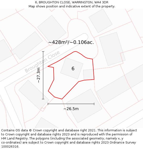 6, BROUGHTON CLOSE, WARRINGTON, WA4 3DR: Plot and title map