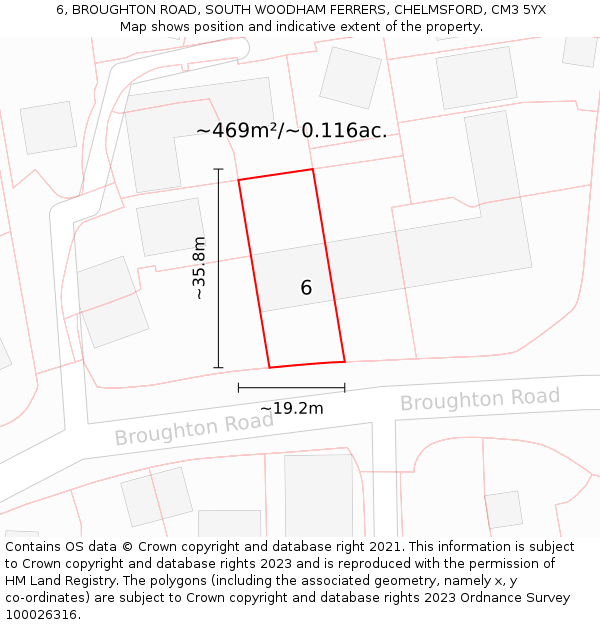 6, BROUGHTON ROAD, SOUTH WOODHAM FERRERS, CHELMSFORD, CM3 5YX: Plot and title map