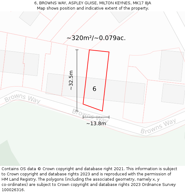 6, BROWNS WAY, ASPLEY GUISE, MILTON KEYNES, MK17 8JA: Plot and title map