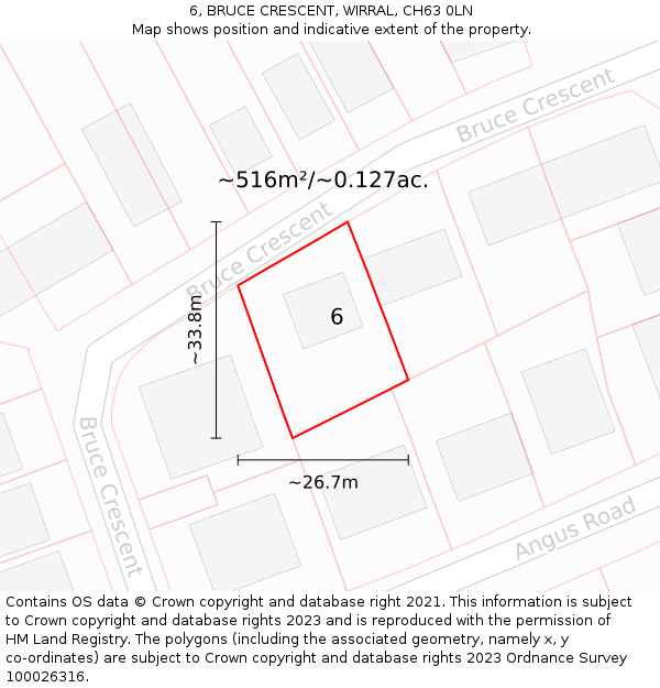 6, BRUCE CRESCENT, WIRRAL, CH63 0LN: Plot and title map