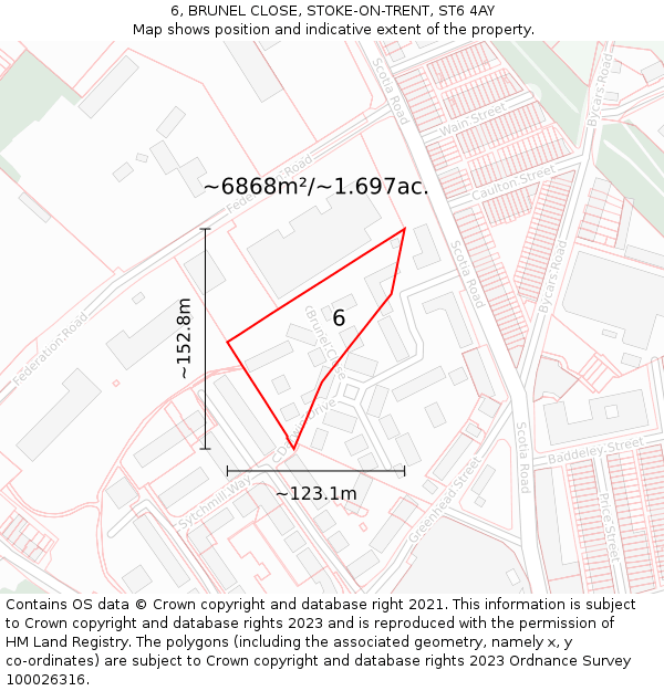 6, BRUNEL CLOSE, STOKE-ON-TRENT, ST6 4AY: Plot and title map