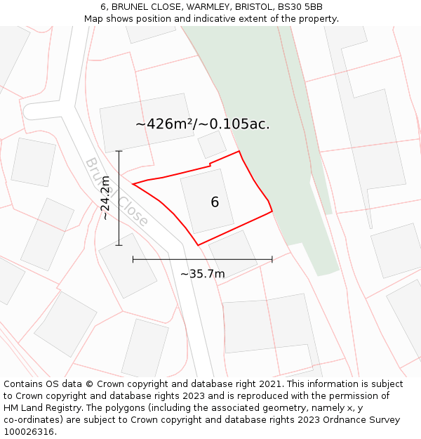 6, BRUNEL CLOSE, WARMLEY, BRISTOL, BS30 5BB: Plot and title map