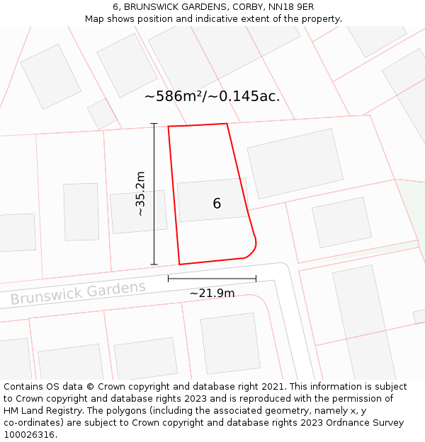 6, BRUNSWICK GARDENS, CORBY, NN18 9ER: Plot and title map