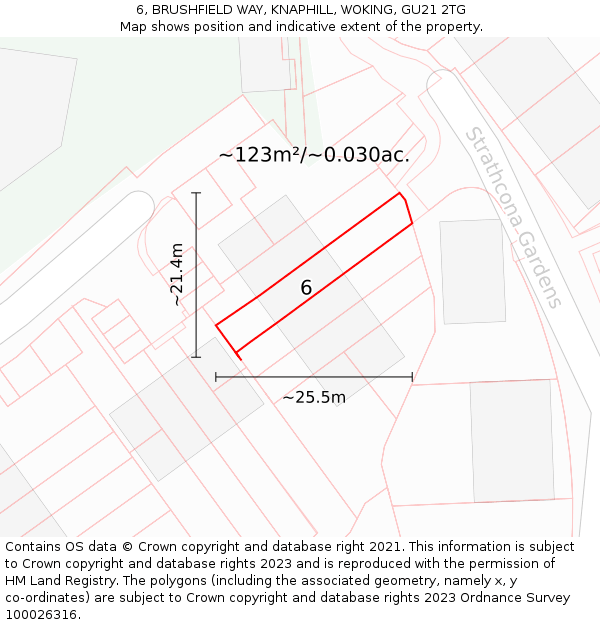 6, BRUSHFIELD WAY, KNAPHILL, WOKING, GU21 2TG: Plot and title map