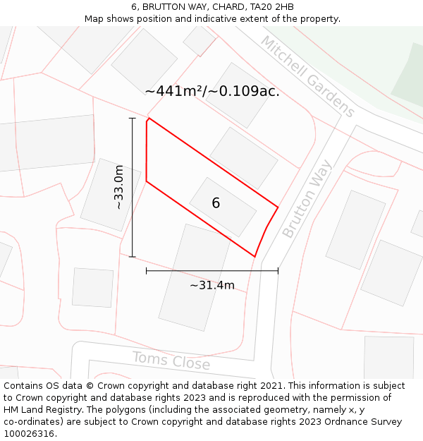 6, BRUTTON WAY, CHARD, TA20 2HB: Plot and title map